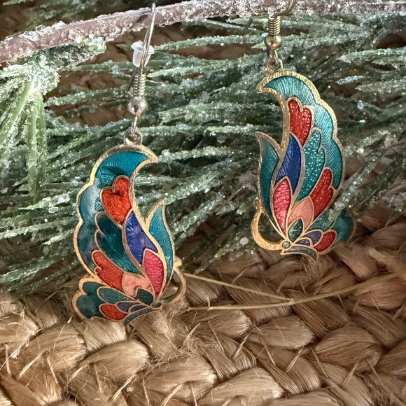Vintage stunning cloisonné enamel drop earrings - Picture 1 of 3
